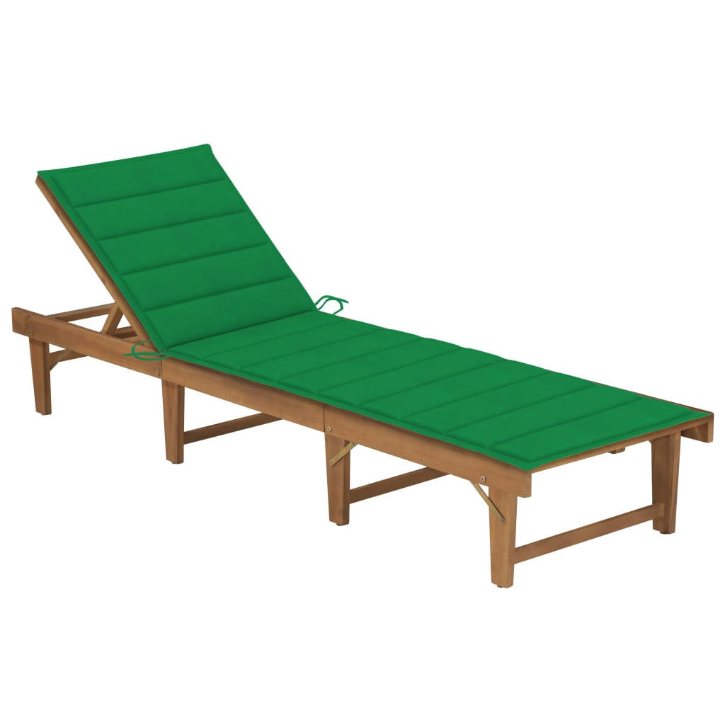 KLAPPBARE Sonnenliege mit Auflage Akazie Massivholz - Grün, Holz (61/86/200cm) - furnicato