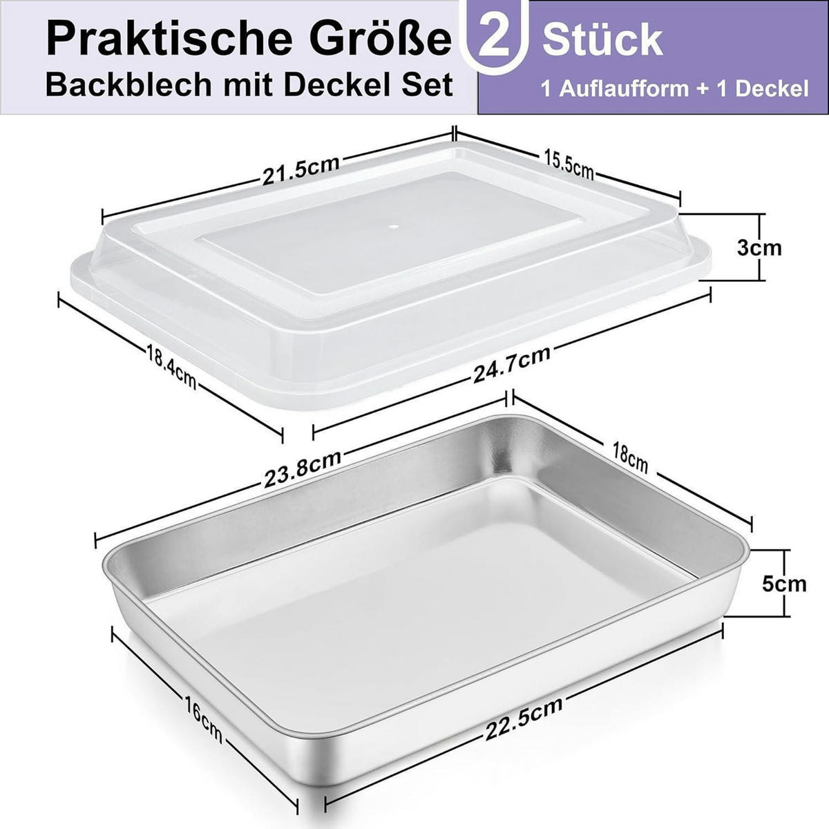 BACKBLECH mit Deckel 23,8 x 18 x 5 cm - Transparent, Metall (23.8/5/5cm)