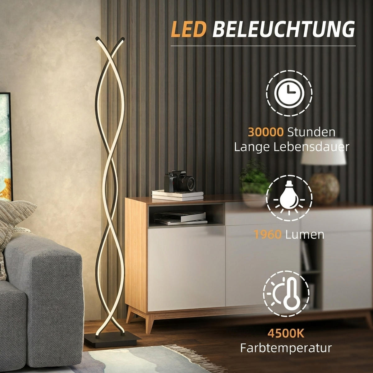STEHLAMPE Aluminium Schwarz - Schwarz, Metall (25/20/144cm) - HOMCOM