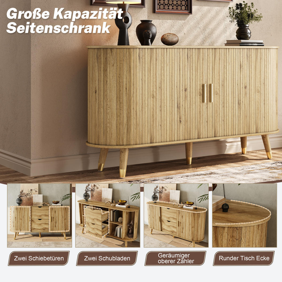 SIDEBOARD V dekoru dřeva se 2 zásuvkami a otevřenými policemi - přírodní, kompozitní dřevo (140/79.5/40cm) - Urban Meuble