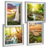 BILDER SET 4er Set - 50x50 cm & 40x60 cm Silberner Rahmen - Orange Mountain Wasserfall - Silberfarben, Kunststoff (50/50cm) - TULUP