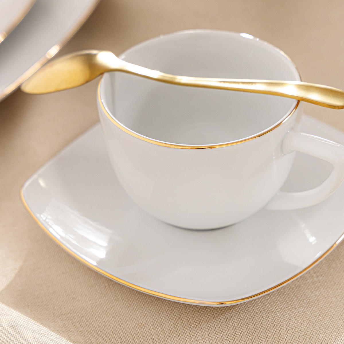 KAFFEETASSENSET CARLINA 12-tlg - Goldfarben/Weiß, Keramik (14/2/14cm) - KONSIMO®