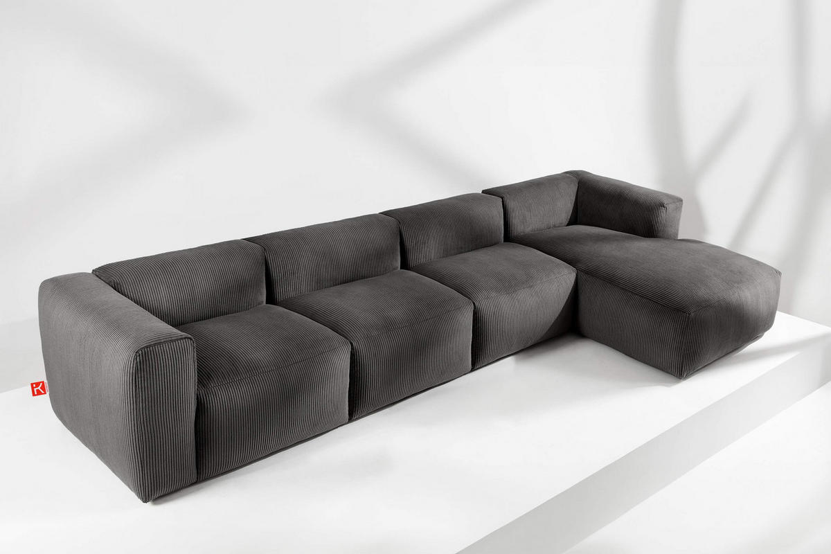 ECKMODULSOFA-RECHTS BUFFO 6-Sitzer mit extrem weicher Sitzfläche, Kordstoff, grau - Grau, Textil (377/180cm) - KONSIMO®