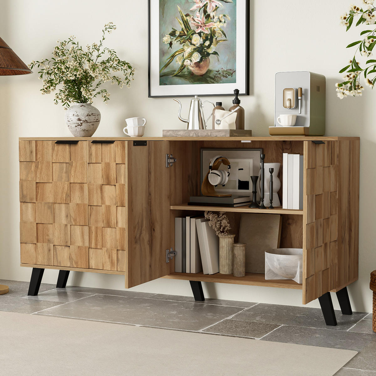 SIDEBOARD 160x35x78 cm 4 Türen - Naturfarben, Holzwerkstoff (160.5/78/35.5cm) - LEBENLANG