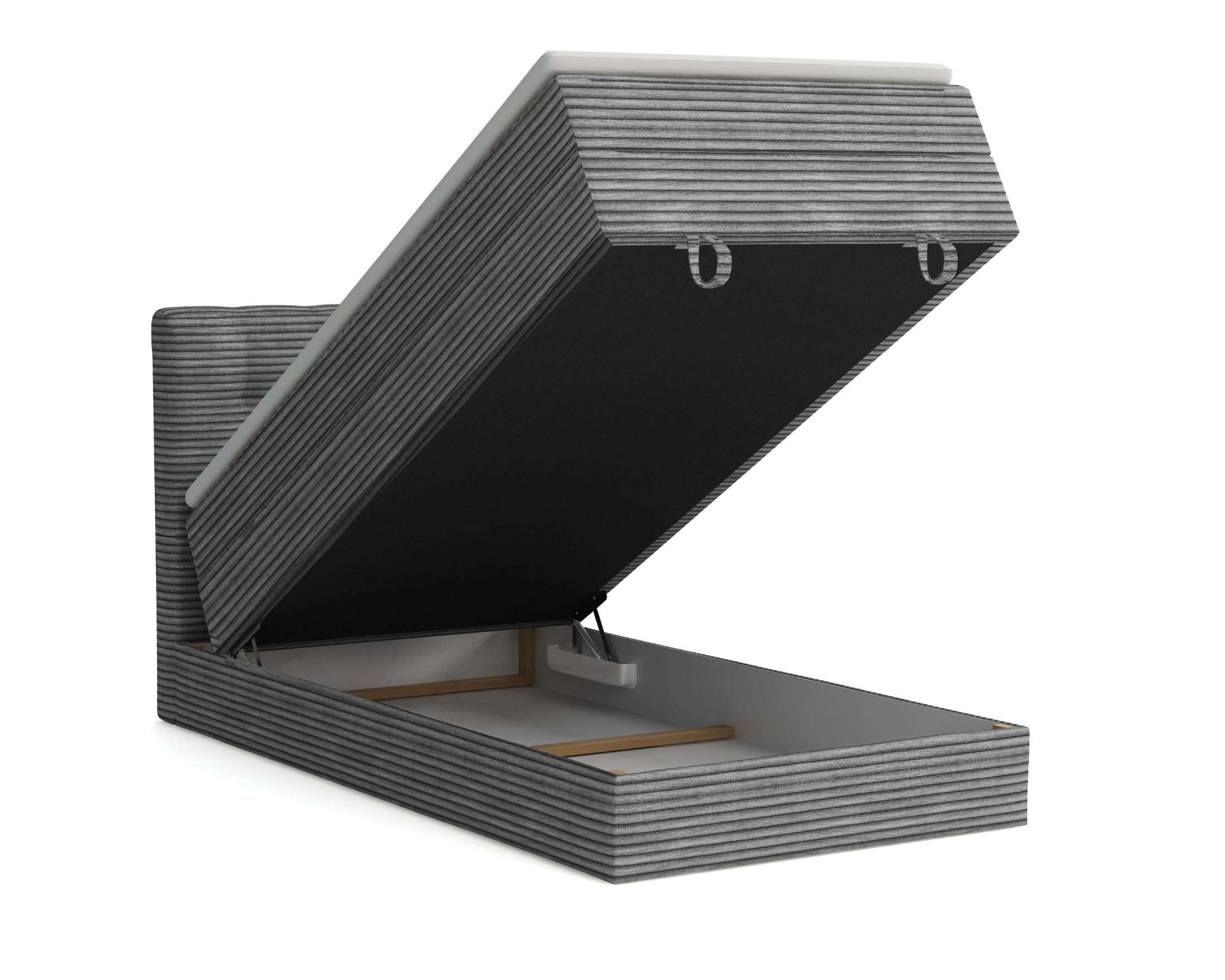BOXSPRINGBETT JUNG 2 100/200 Cord Creme mit Matratzen H3 + H4 - Creme, Holz/Holzwerkstoff (100/200cm) - Deine Möbel 24