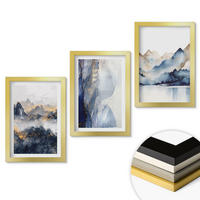 WANDBILDER 3er Set - 20x30 cm Goldrahmen - Blaue und graue Berglandschaften - Goldfarben, Kunststoff (20/30cm) - ArtPrintCave