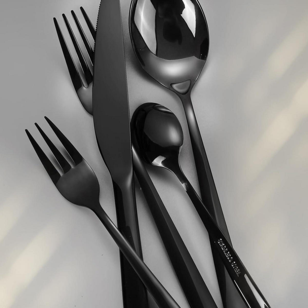 BESTECKSET 30-teilig für 6 Personen Edelstahl Schwarz Spülmaschinenfest - Schwarz, Metall