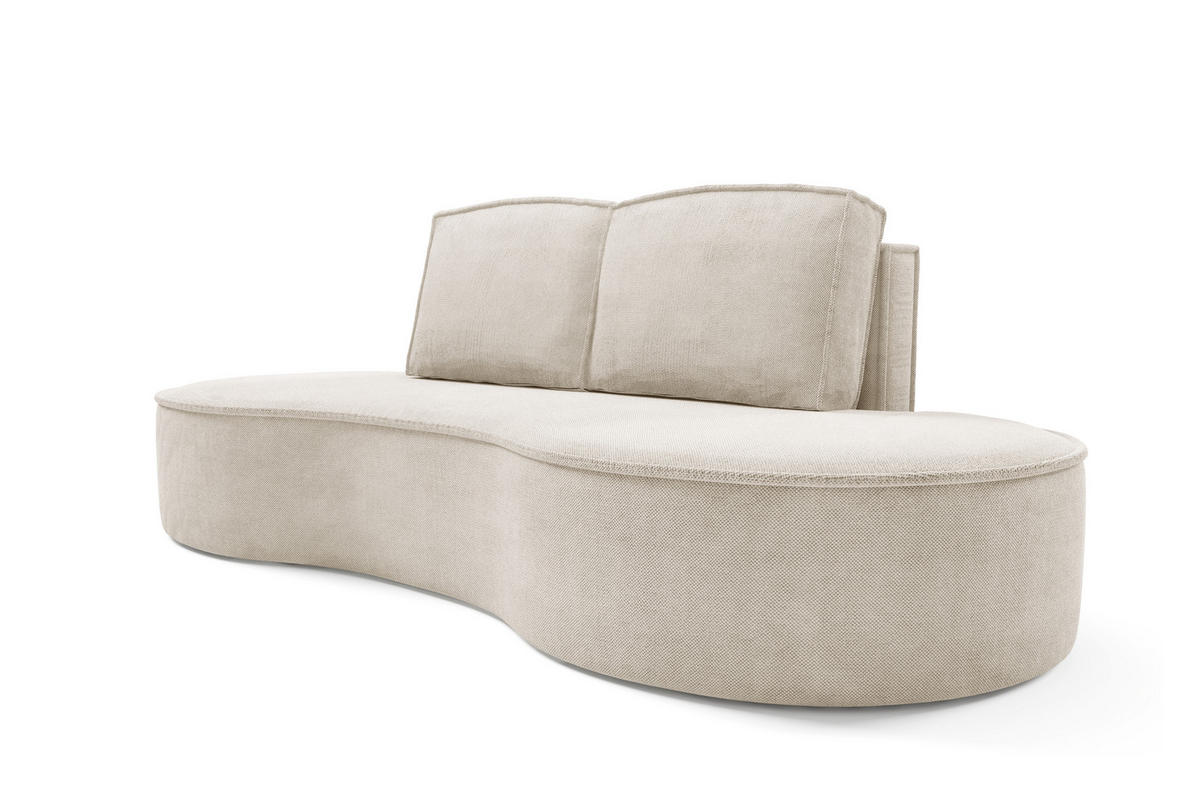 SOFA Molly – Freistehendes halbrundes Designsofa mit zwei eleganten, abnehmbaren RückenKissen, Curio Stoff, Größe: 234x101x88 cm, Beige - Beige, Holz/Textil (234/88/101cm) - DomoHome