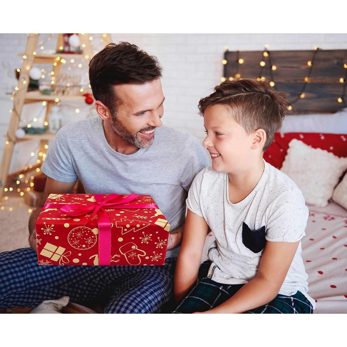 GESCHENKPAPIERROLLE 43 cm x 15 m Rot Weihnachtsmuster Kraftpapier - Rot, Papier (43/43/43cm)