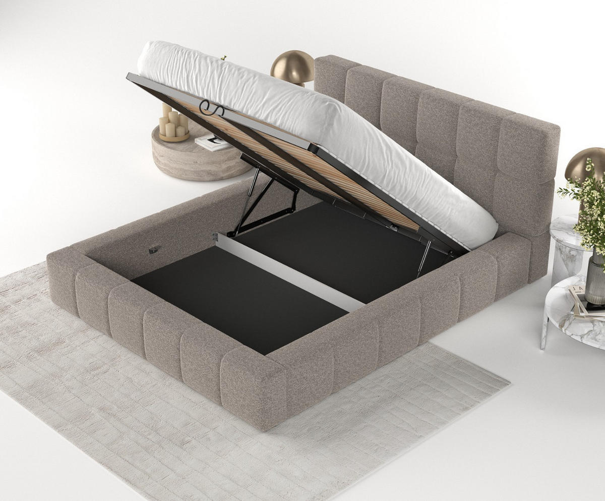 POLSTERBETT Paros mit Stauraum 180/200 cm Beige im Bubble Stoff - Beige/Schwarz, Holz/Holzwerkstoff (180/200cm) - AltaBeds