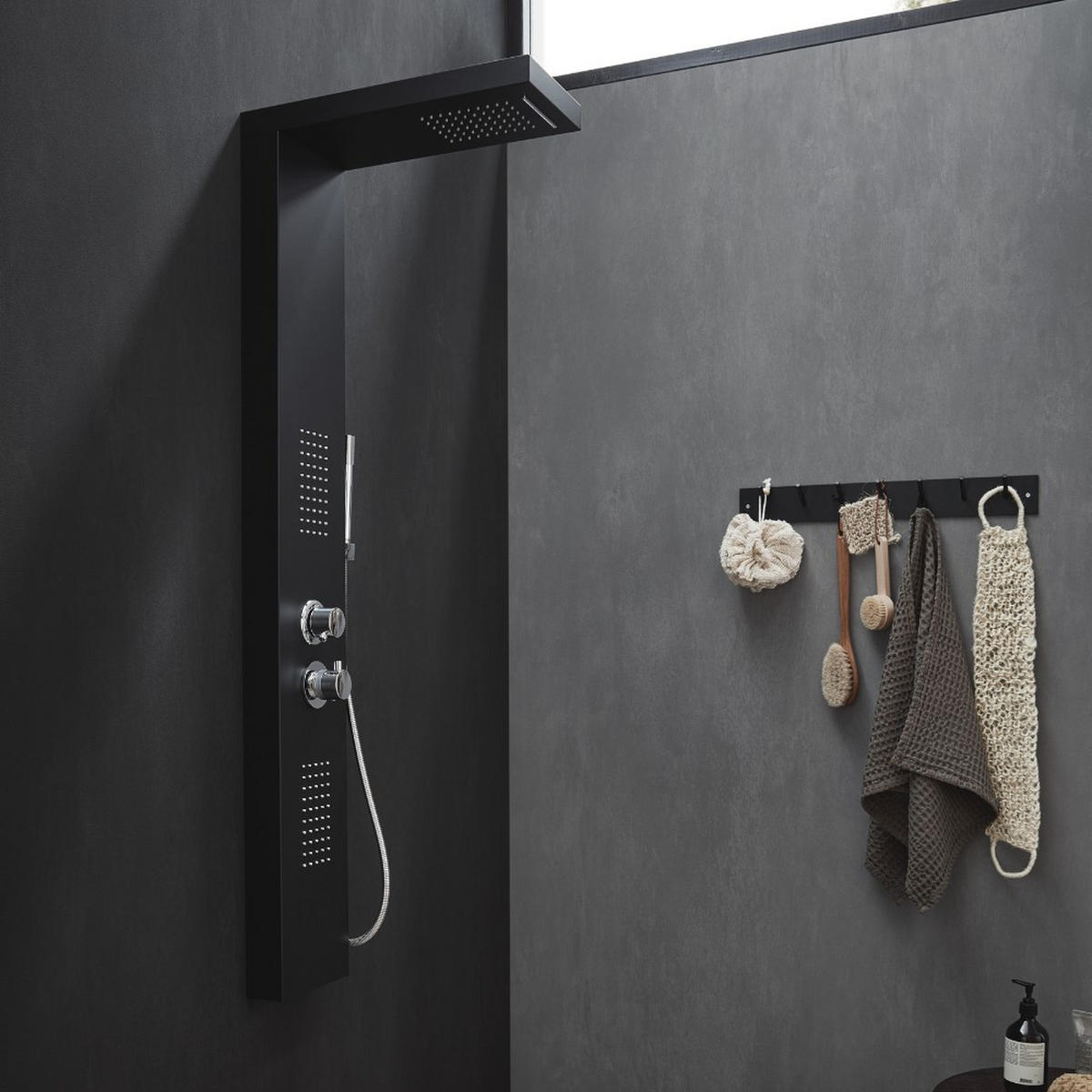 DUSCHPANEEL CASCATA - Schwarz - Schwarz, Metall (20/142/50.5cm) - Home Deluxe