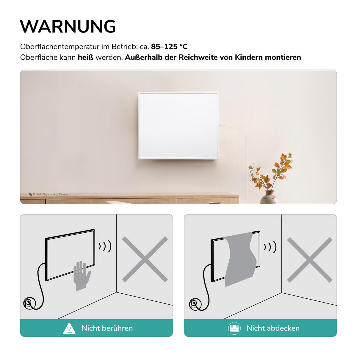 WANDKONVEKTOR Elektrisch 300 W mit Thermostat und App Steuerung 50,5/59,5 cm - Weiß, Kunststoff/Metall (50.5/59.5/2cm) - EMKE