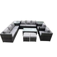 GARTENMÖBELSET mit Couchtisch Polyrattan 10-Sitzer - Dunkelgrau/Grau, Glas/Kunststoff - Fimous