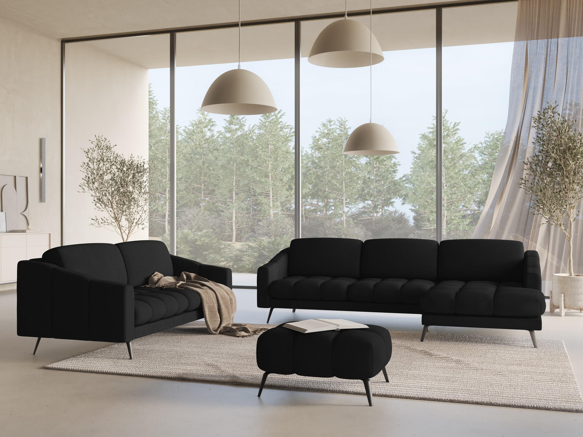 4-SITZER-SOFA Chenille Stoff Schwarz - Schwarz, Textil/Metall (238/80/95cm) - Makamii