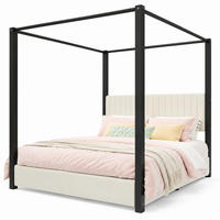 POLSTERBETT 180/200 mit Himmelbettgestell, gepolstertem Kopfteil und Metallrahmen in Beige+Schwarz - Beige/Schwarz, Holzwerkstoff/Textil (180/200cm) - EVRYAE