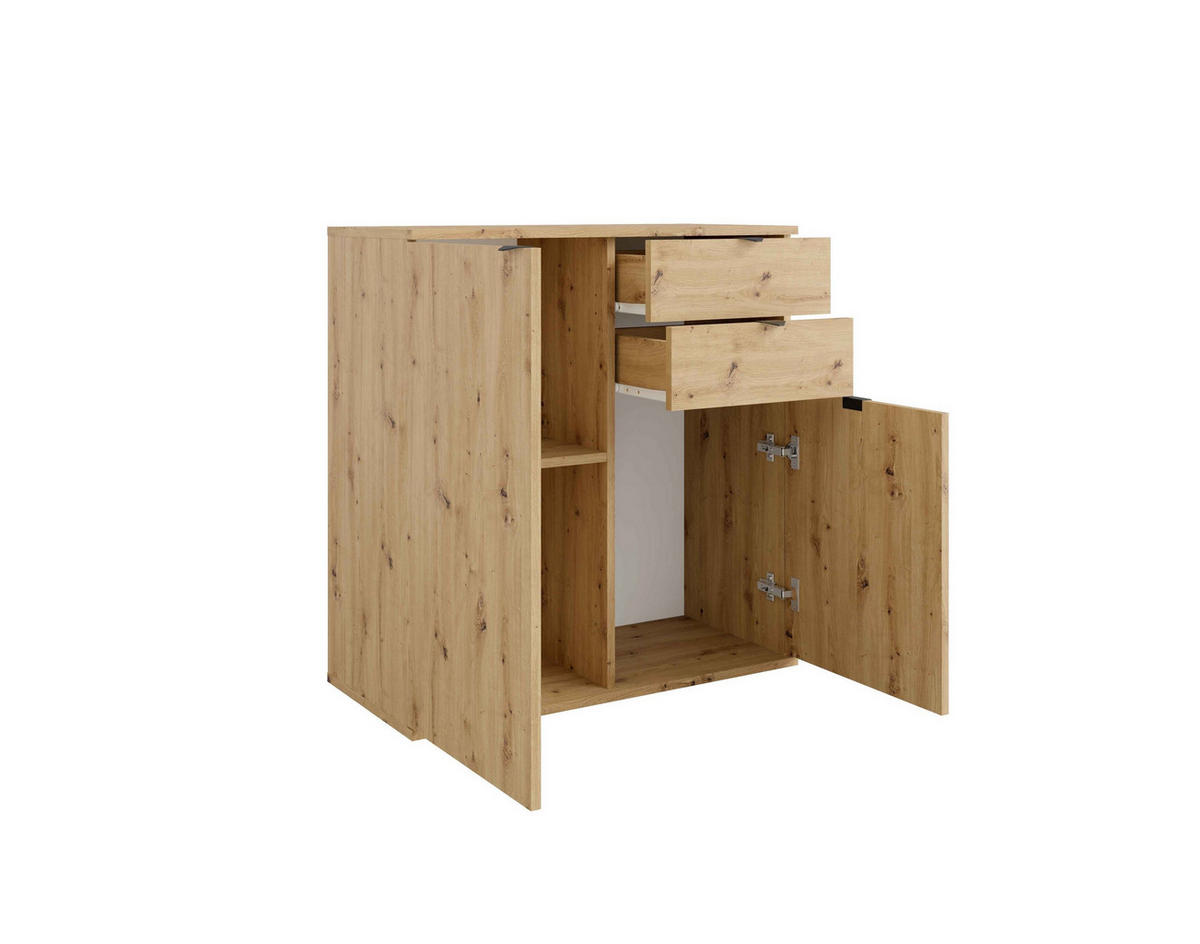 KOMMODE METRIX 80/82,5/35cm mit 2 Schubladen 2 Türen Eiche Artisan - Eiche Artisan, Holzwerkstoff (80/82.5/35cm) - MASSENO