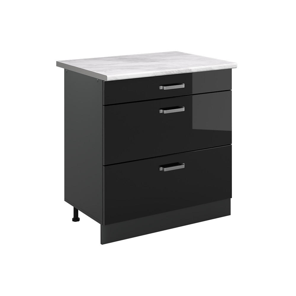 Vicco Küchenunterschrank Schwarz Hochglanz, Anthrazit 80x81.6x60 cm