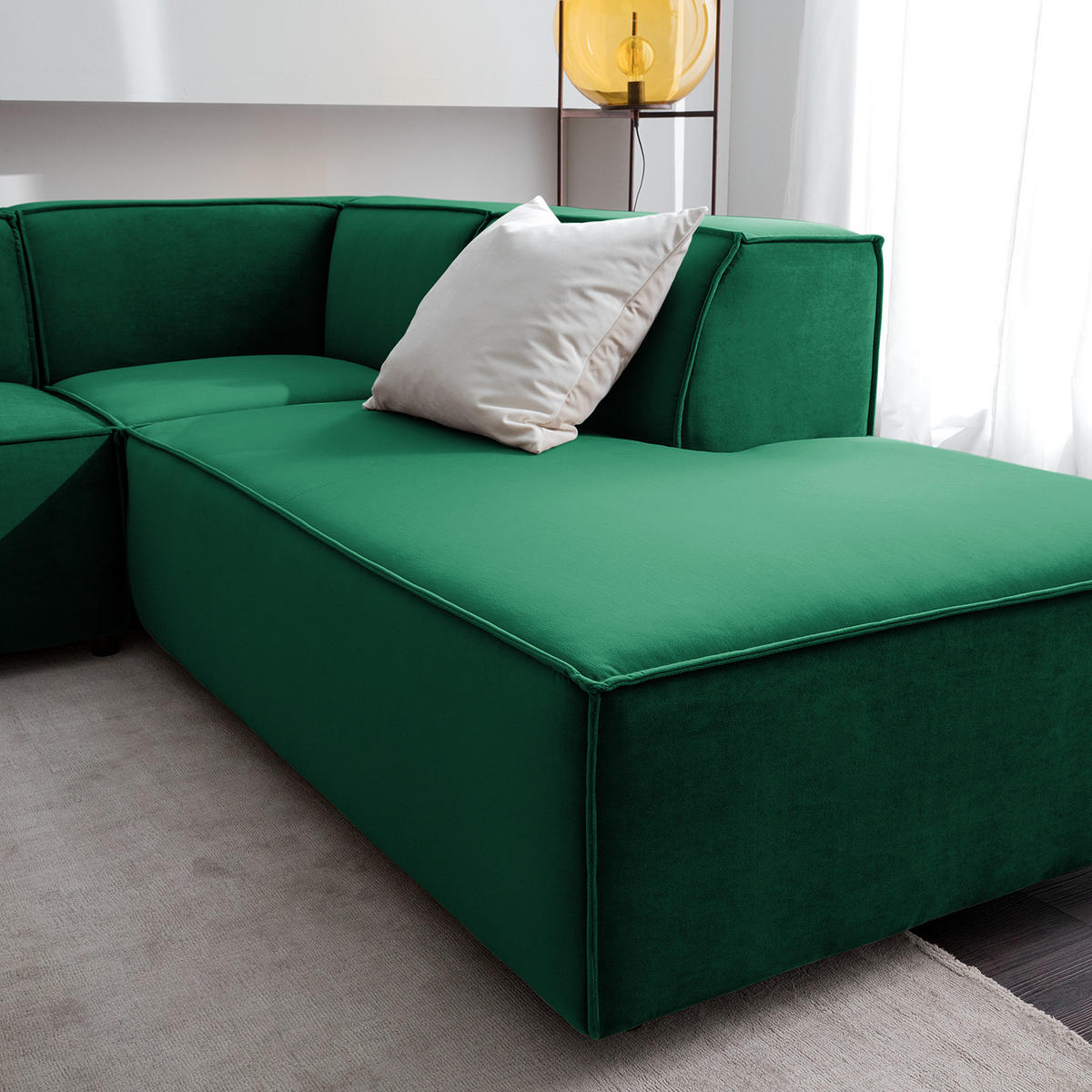 WOHNLANDSCHAFT mit Longchair & Ottomane - Dunkelgrün/Schwarz, Kunststoff/Textil (369/70/234cm) - home24