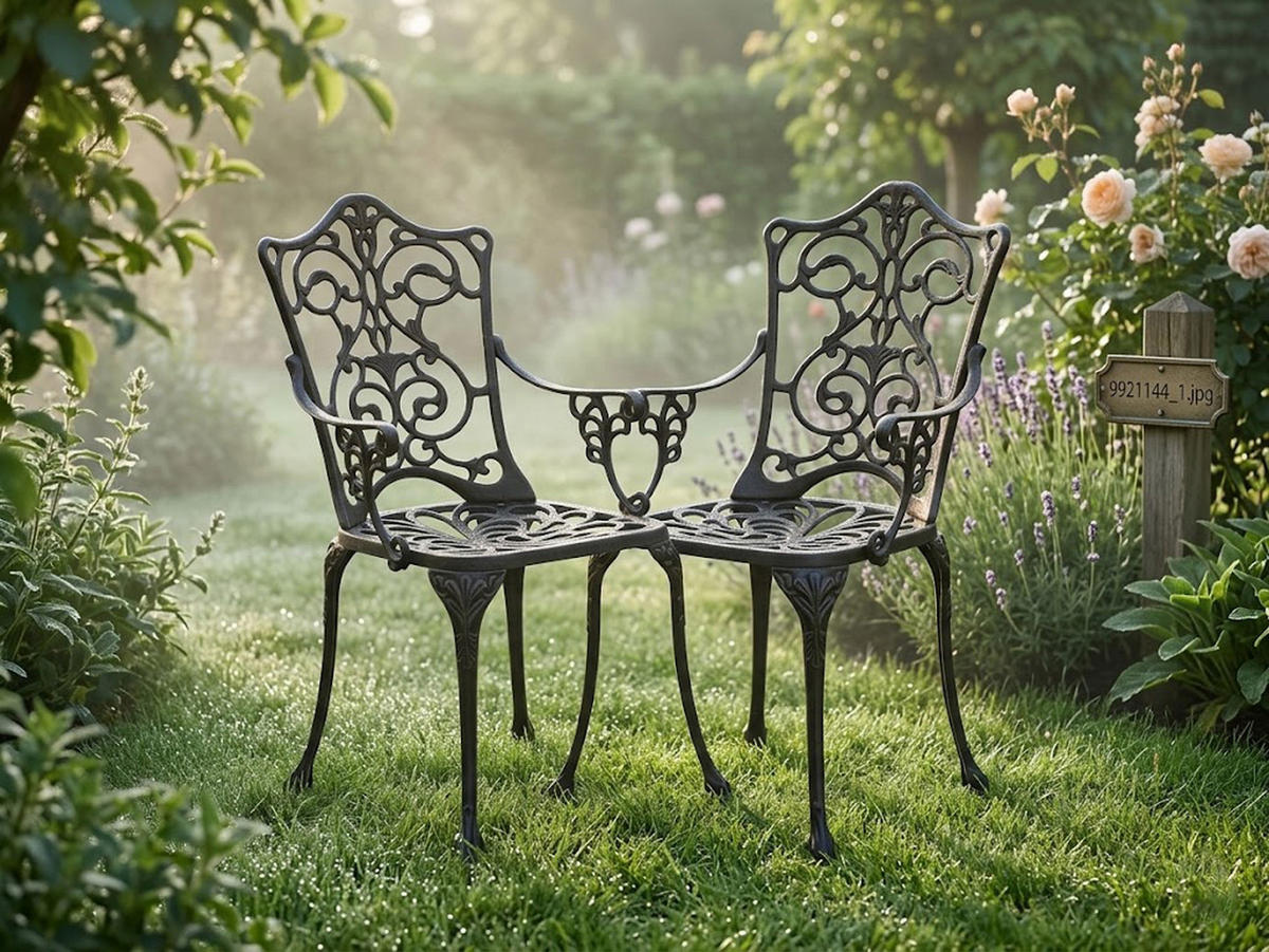 BISTROSET Boulder - Jugendstil - Gartenmöbel Set 3-teilig, Sitzgruppe Aluguss antik grau - Grau, Metall - TPFGarden