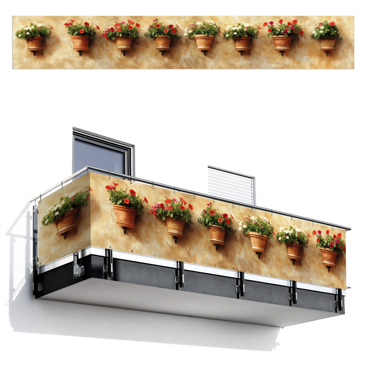 BALKON-SICHTSCHUTZ Blumentöpfe - Wand - Vintage - Terra cotta, Kunststoff (500/75cm) - MuchoWow