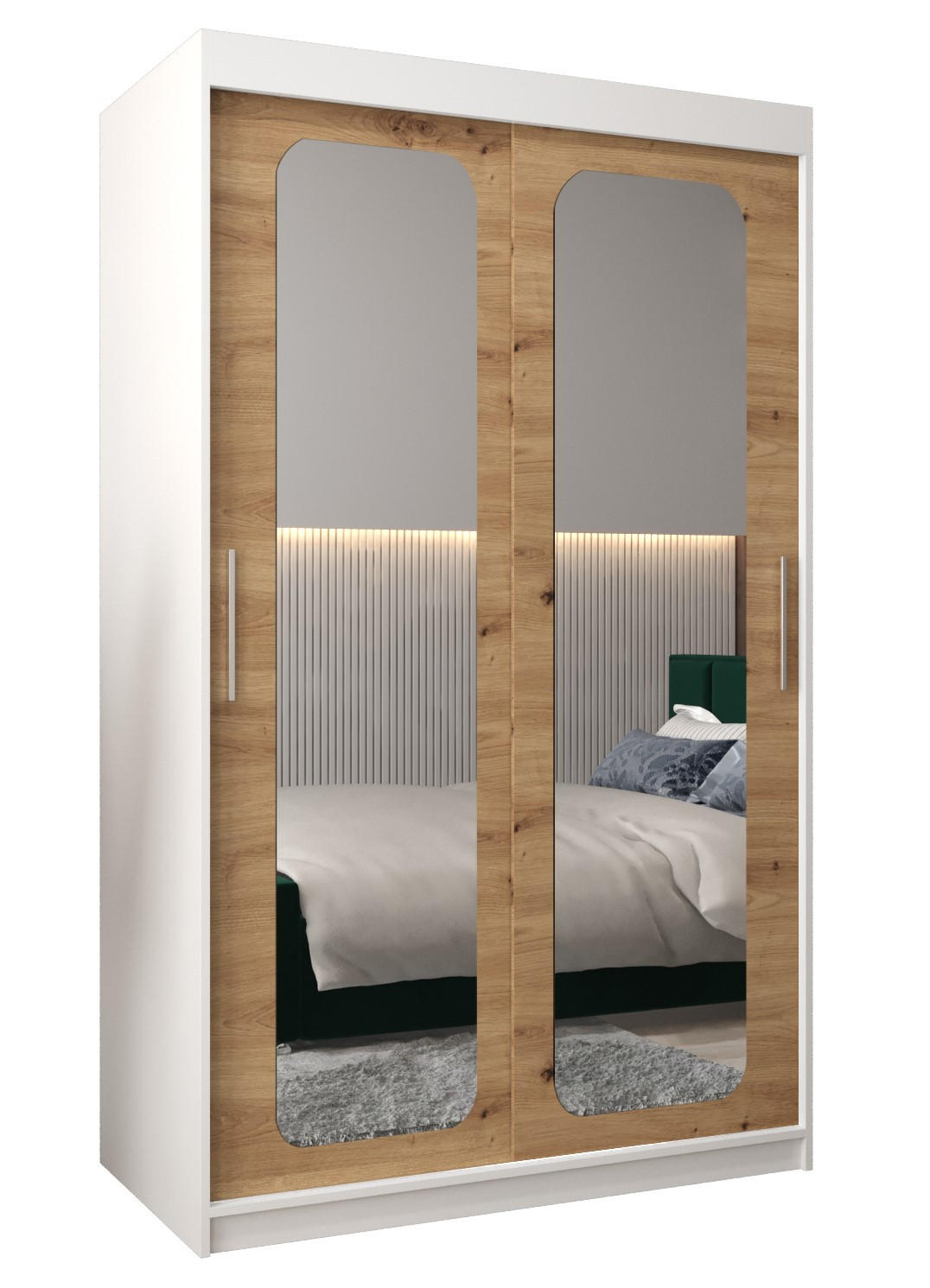 Abiks Möbel Schwebetürenschrank Weiß, Eiche Artisan 120x200x62 cm