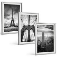 BILDER SET 3er Set - 40x60 cm Silberner Rahmen - Monochromatische Brückentürme - Silberfarben, Kunststoff (40/60cm) - TULUP
