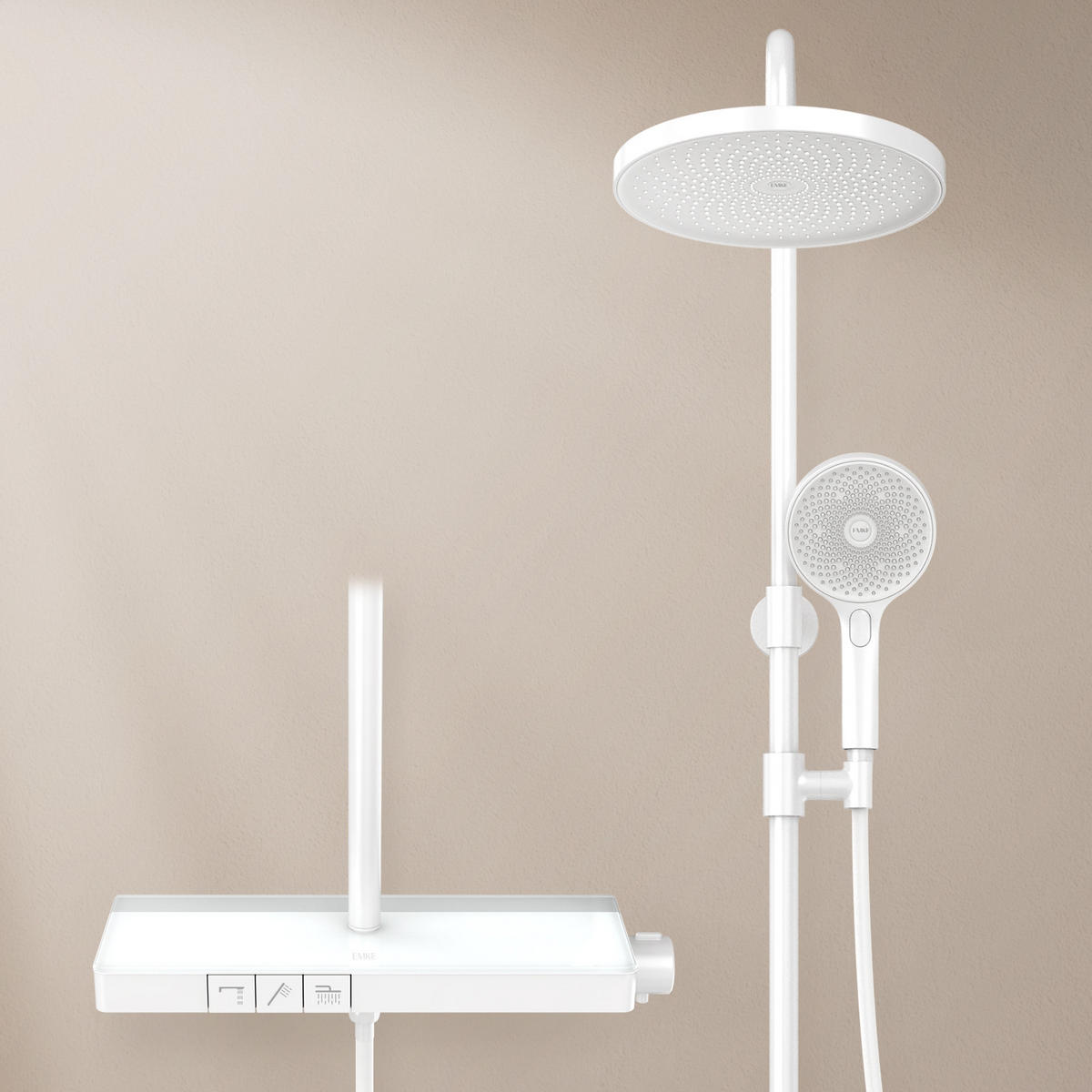 ÜBERKOPFBRAUSESET mit Thermostat Drei Wasserauslassmethoden Weiß - Weiß, Metall (13.5/106/44.6cm) - EMKE