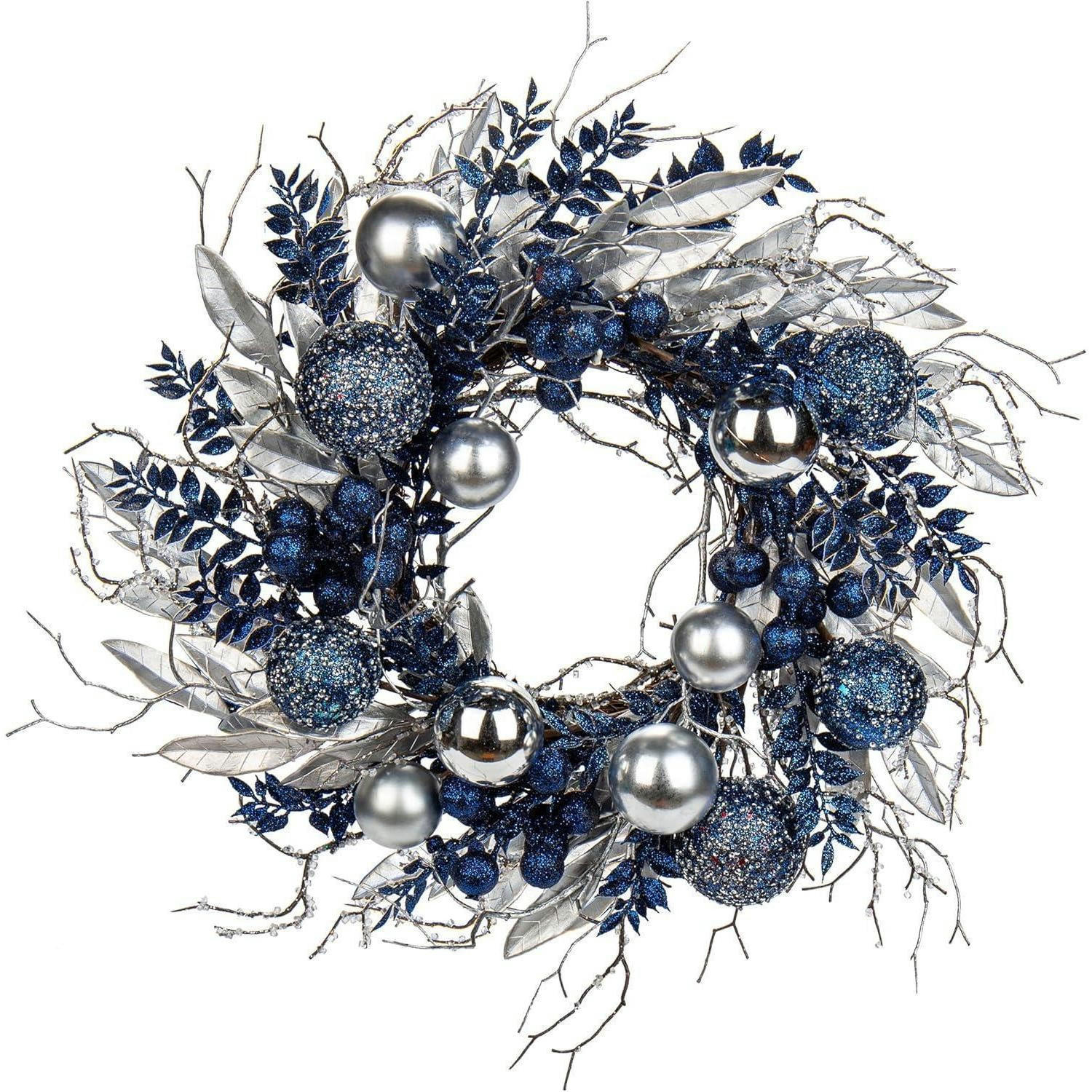 WEIHNACHTSKRANZ mit Weihnachtskugeln blau Ø 40 cm - Multicolor, Naturmaterialien (13cm)