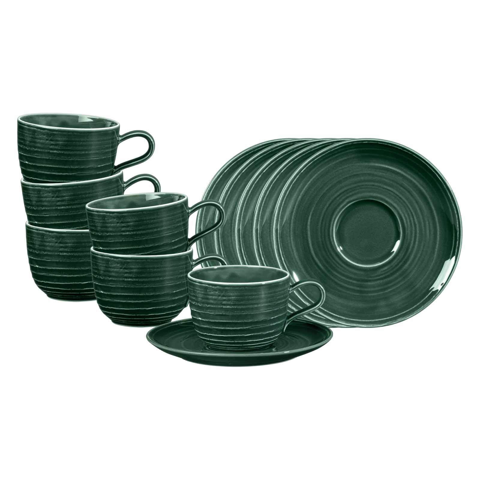 KAFFEETASSEN MIT UNTERTASSEN Terra Moosgrün 260 ml 6er Set - Dunkelgrün, Keramik (0.26L) - Seltmann Weiden