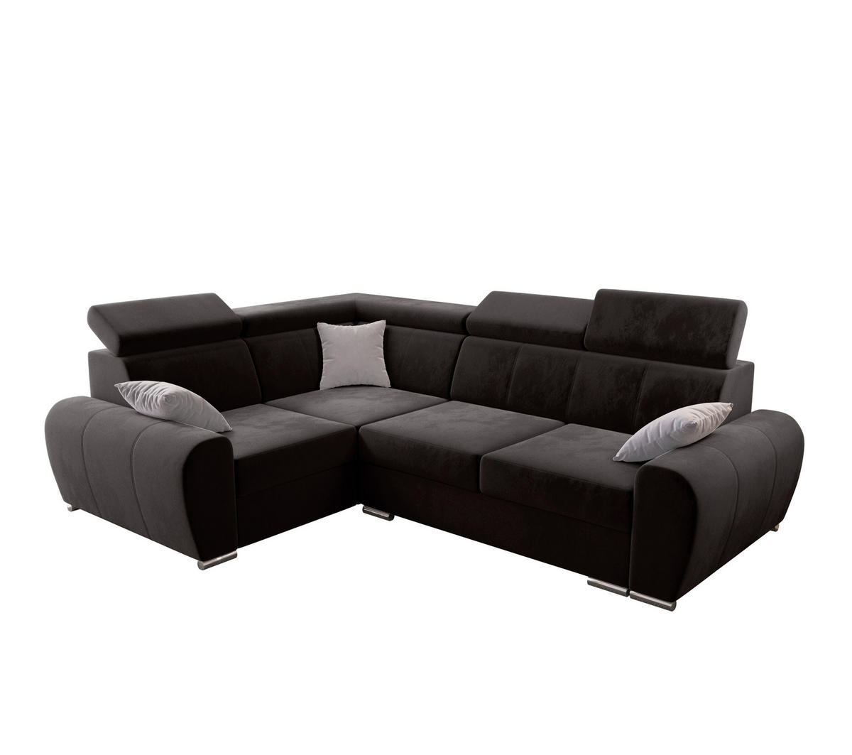 ECKSOFA APOLLO KN08, Eckcouch in L-Form mit Schlaffunktion, Farbe: Dunkelgrau, Velourstoff, Ottomane Links - Dunkelgrau, Textil (255/190cm) - O-Sofa