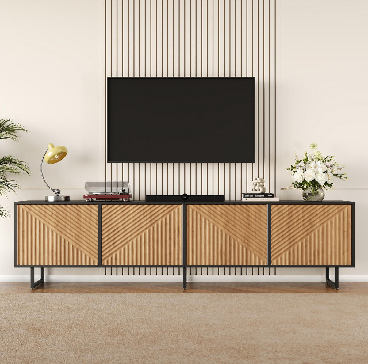 TV-ELEMENT mit 4 Türen 180 x 40 x 50 cm Naturholz Schwarz - Braun, Holzwerkstoff (40/50/180cm) - Beauniv