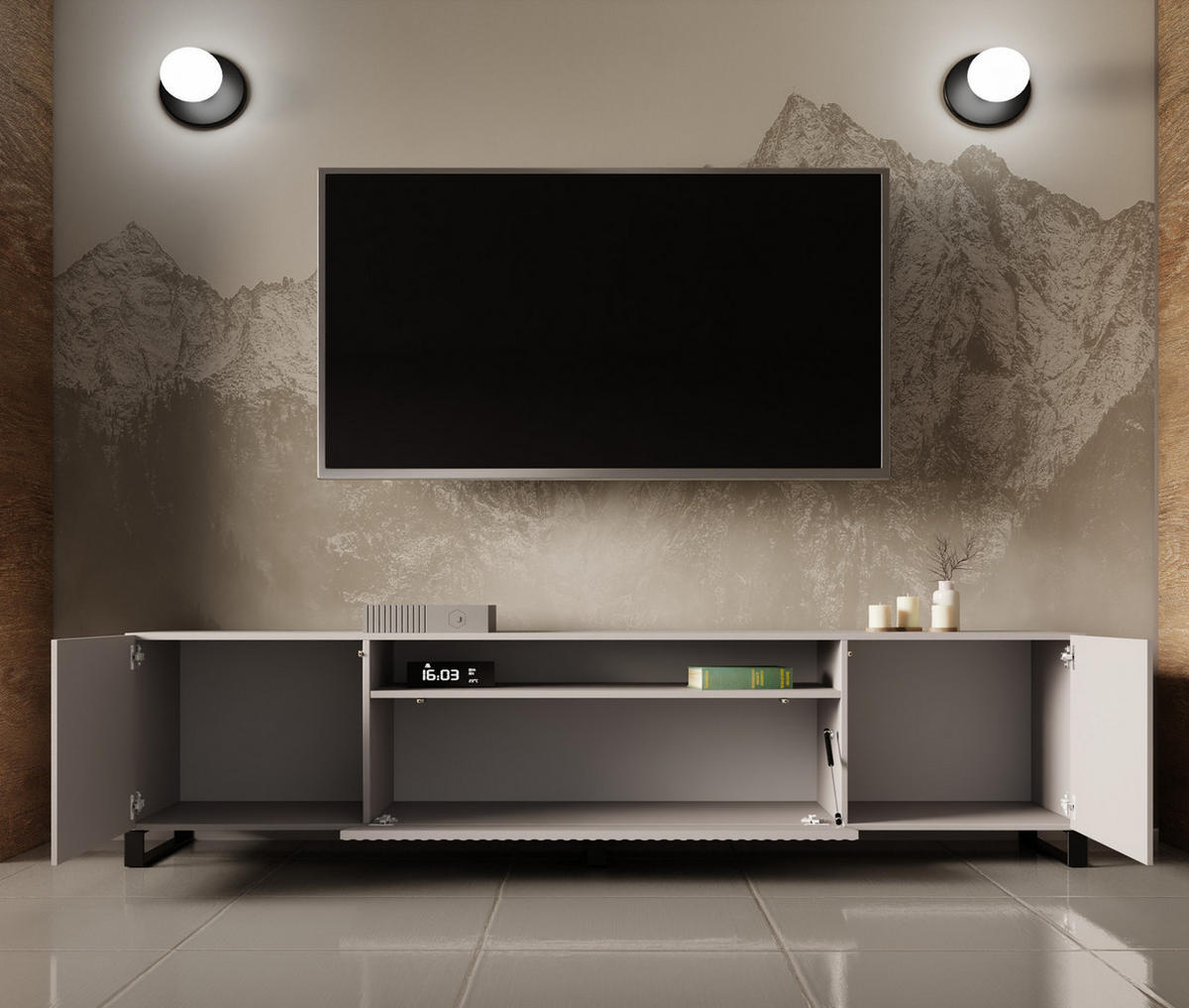 TV-SCHRANK Kaschmir NOELI Mit Gerillter Front - Beige, Holzwerkstoff (200/53/41cm) - Sepro Meble