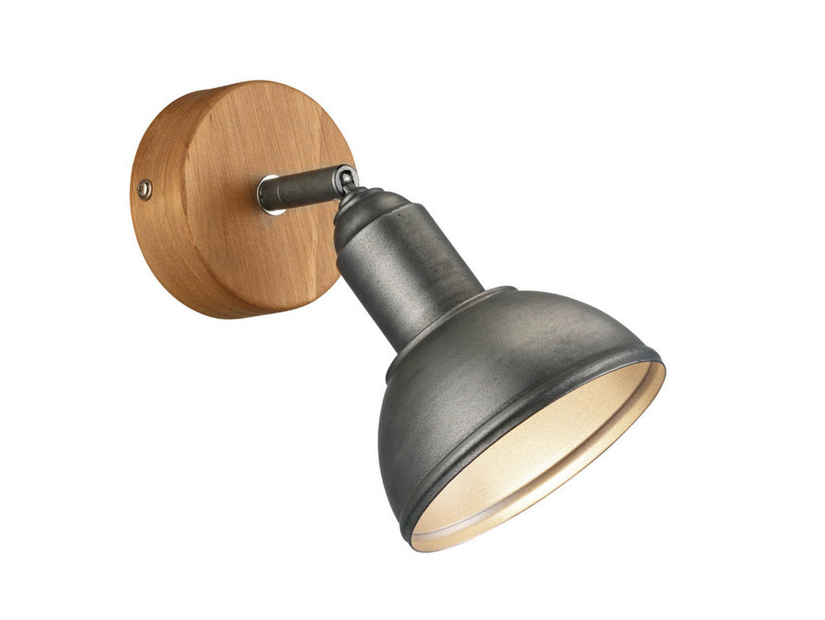 LED-WANDSTRAHLER Holz & Lampenschirm Metall, Höhe 21cm - Silberfarben/Naturfarben, Holz/Metall (11/21/18cm) - meineWunschleuchte