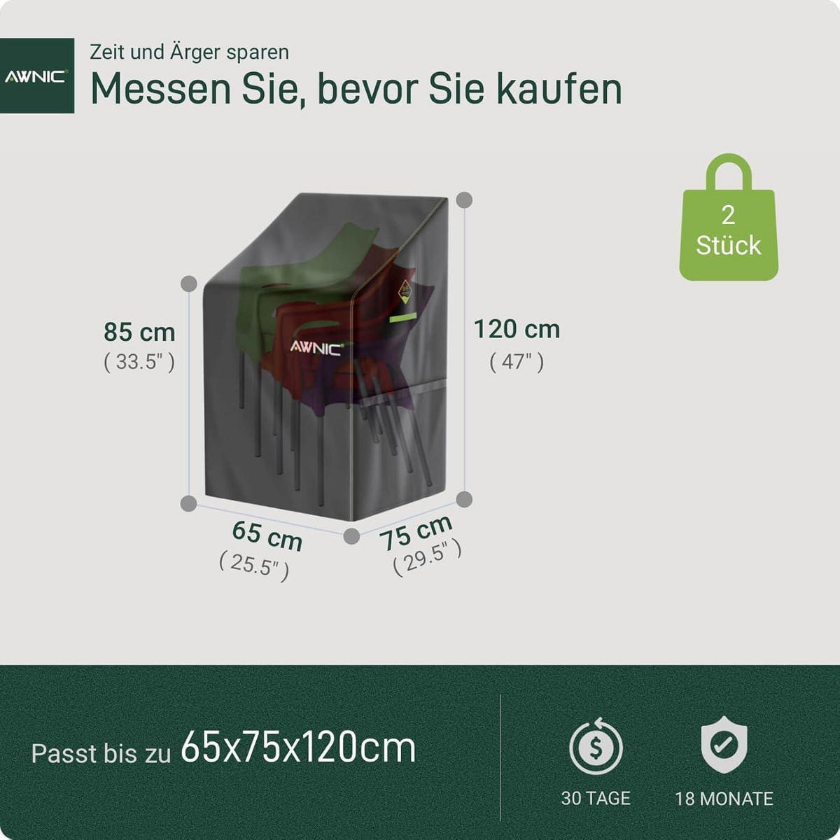 GARTENSTUHL Schutzhülle 2er-Set 65x75x85/120cm Oxford Polyester Wasserdicht - Schwarz, Textil (65/120/75cm)