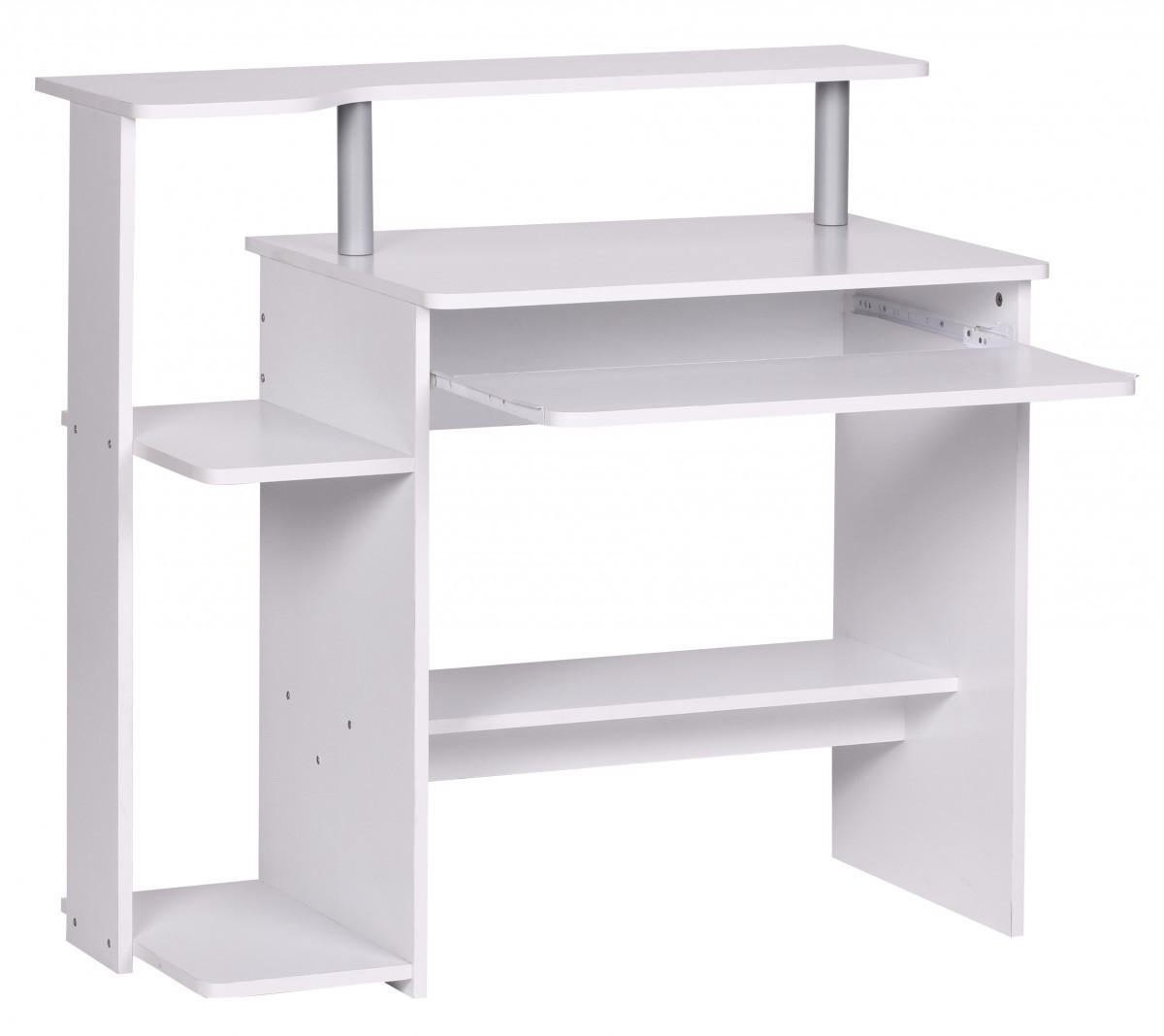 SCHREIBTISCH – Weiß, Tastaturauszug, Stauraum, zeitloses Design - Weiß, Holz (48/94/90cm) - KADIMA DESIGN