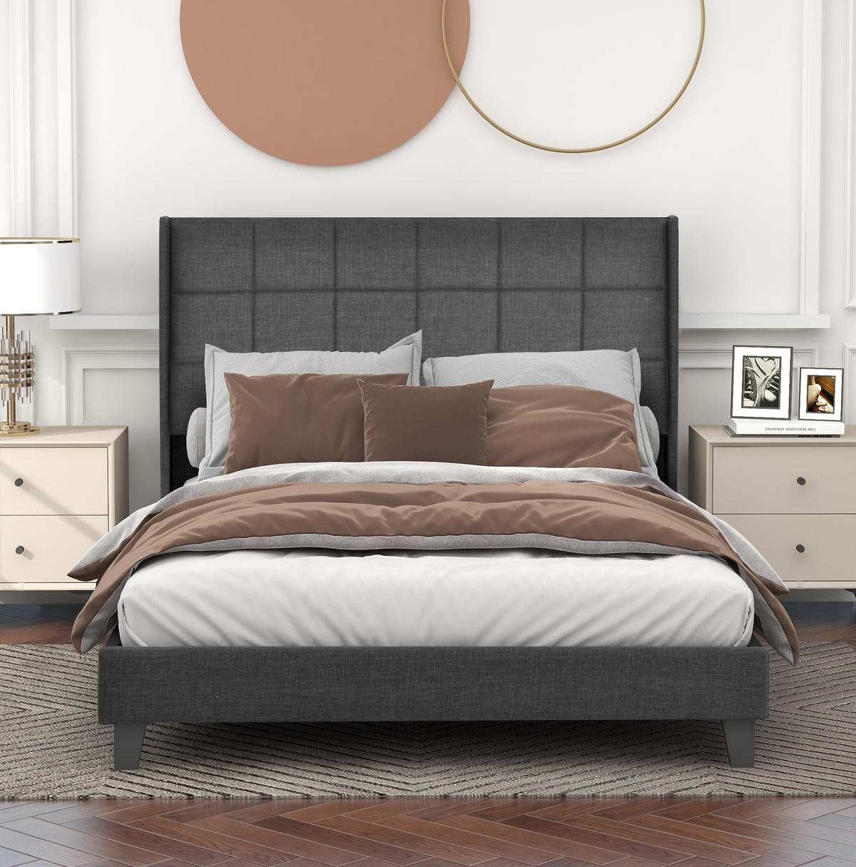 POLSTERBETT aus Leinen 140x200 cm Grau mit Lattenrost und Federkernmatratze - Grau, Textil (140/200cm) - IVMEU