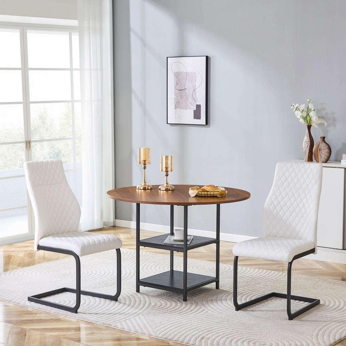 ESSGRUPPE DE-39436 3-teilig, mit doppelter Ablage und 2 Stühlen Weiß - Weiß, Holzwerkstoff (107/75/107cm) - ComfortXL