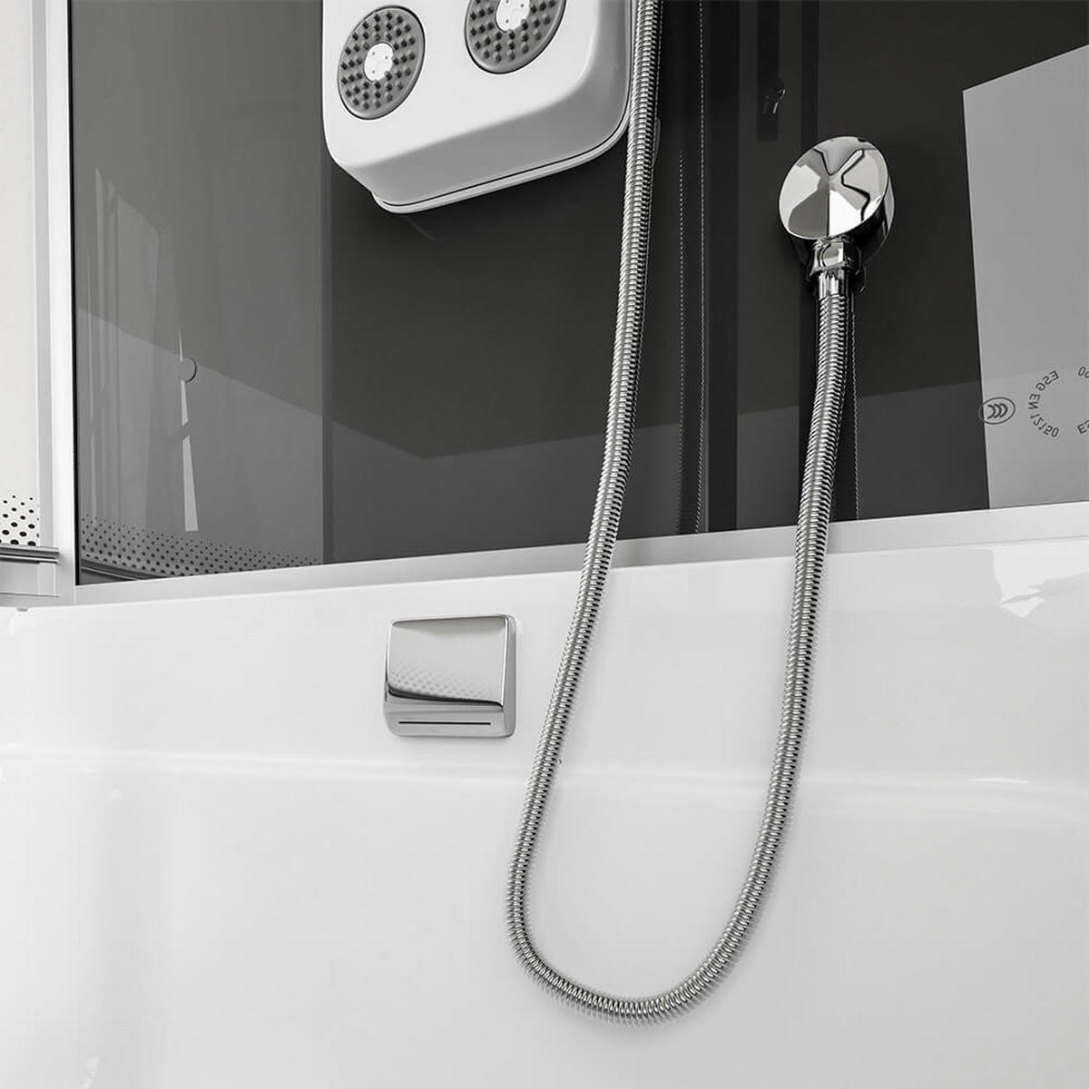 DUSCHKABINE ALLIN 2IN1 - Seitenauslage: Links, Farbe: Schwarz - Schwarz, Glas (90cm) - Home Deluxe