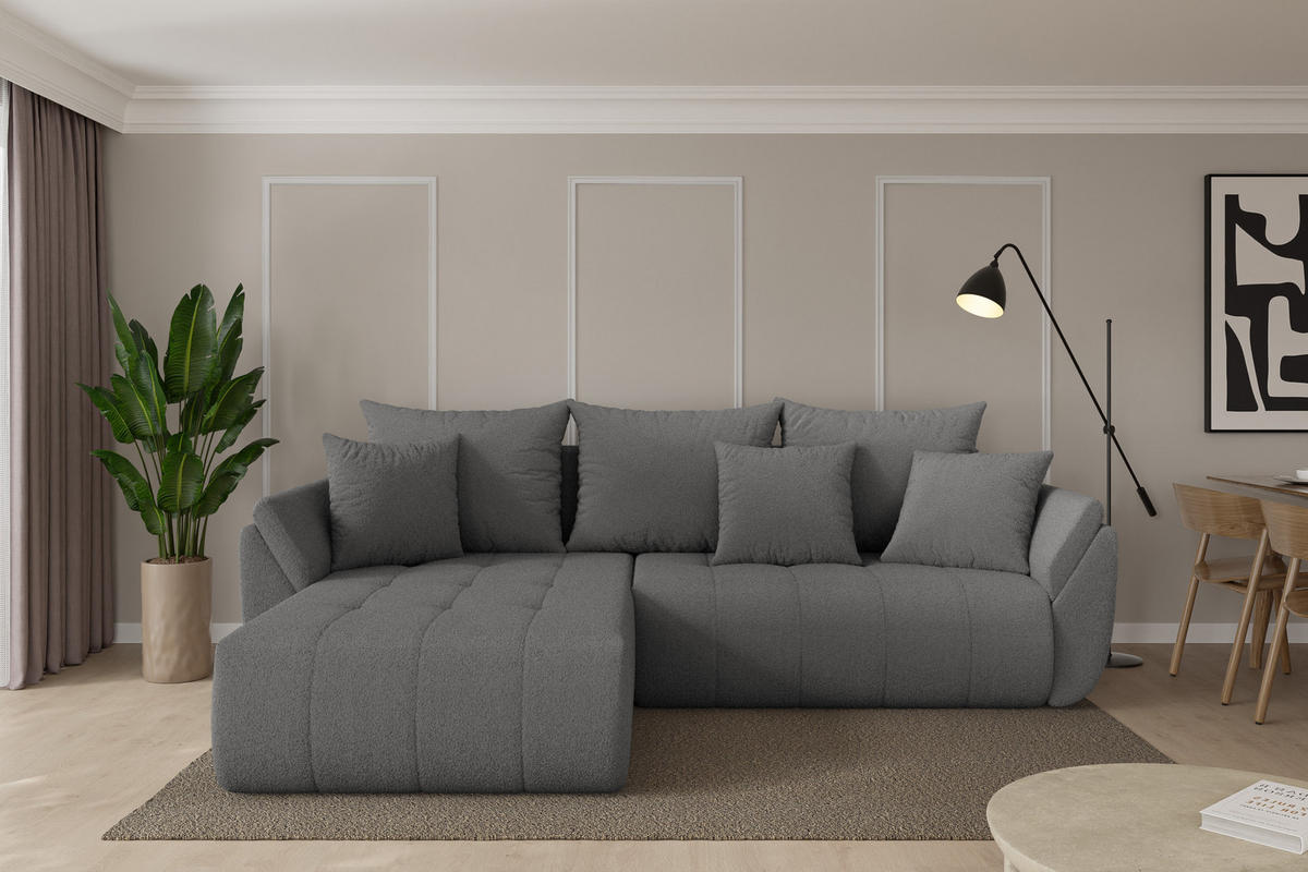 ROHOVÁ SEDAČKA s funkcí spaní, otoman vlevo TOKO-L 277x194x86 šedá bouclé - šedá/černá, kompozitní dřevo/textil (277/194cm) - ALTDECOR