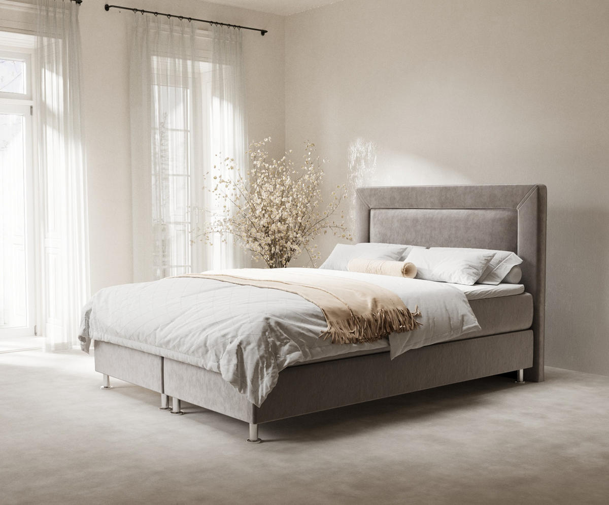 BOXSPRINGBETT Laguno Taupe 180/200 cm mit Latex-Topper - Taupe/Silberfarben, Holz/Holzwerkstoff (180/200cm) - Maison de Reve