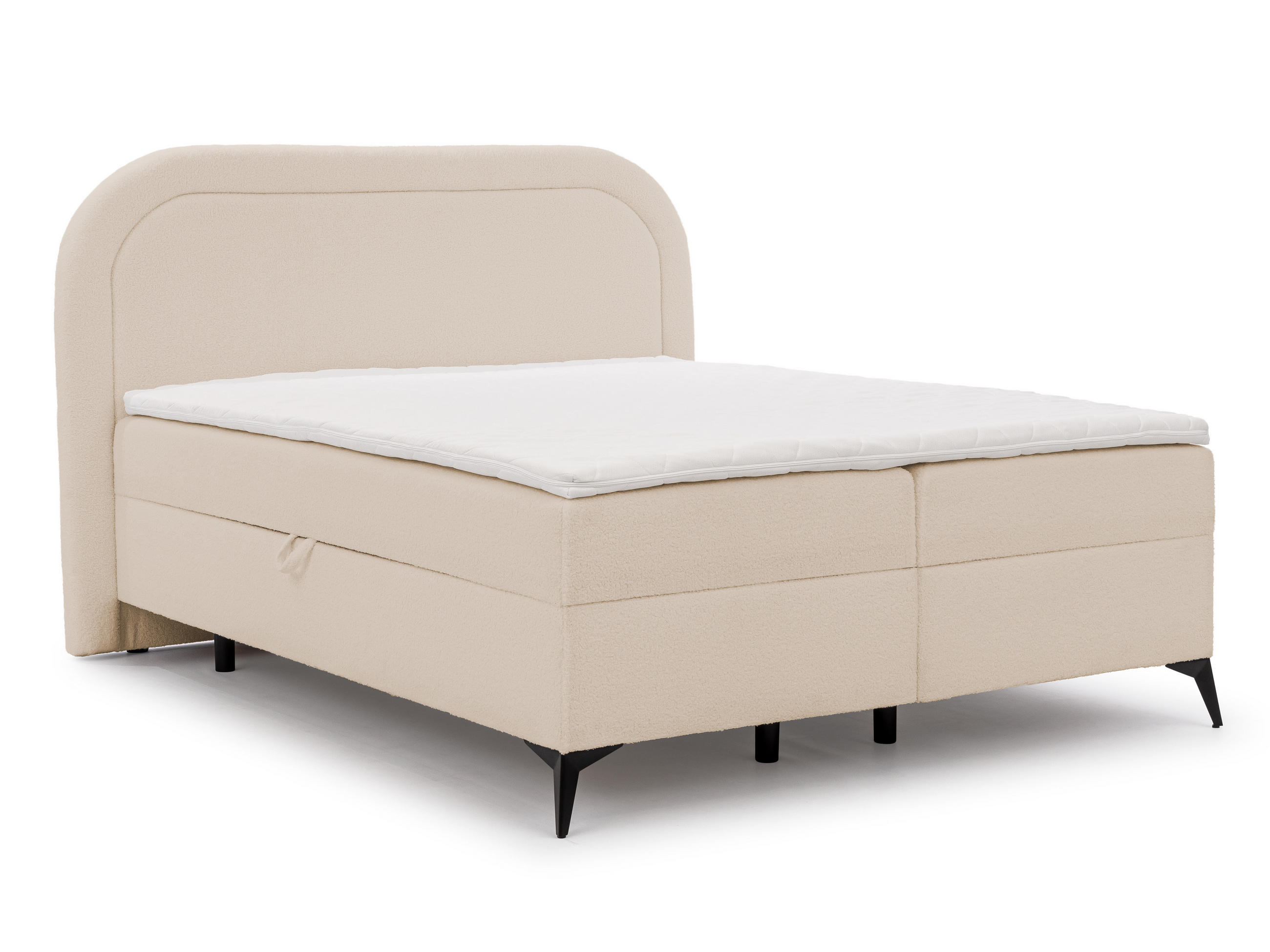 BOXBETT Sonna 160/200 cm Hellbeige Bouclé-Stoff mit abgerundetem Kopfteil und mit schwarzen Metallfüße - Beige/Schwarz, Holz/Textil (160/200cm) - S-Style Möbel