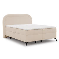 BOXBETT Sonna 160/200 cm Hellbeige Bouclé-Stoff mit abgerundetem Kopfteil und mit schwarzen Metallfüße - Beige/Schwarz, Holz/Textil (160/200cm) - S-Style Möbel