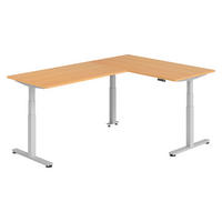ECKSCHREIBTISCH elektrisch höhenverstellbar L-Form 240/160/74 cm in Buchefarben/Silberfarben - Buchefarben/Silberfarben, Holzwerkstoff (240/160/74cm) - bümö