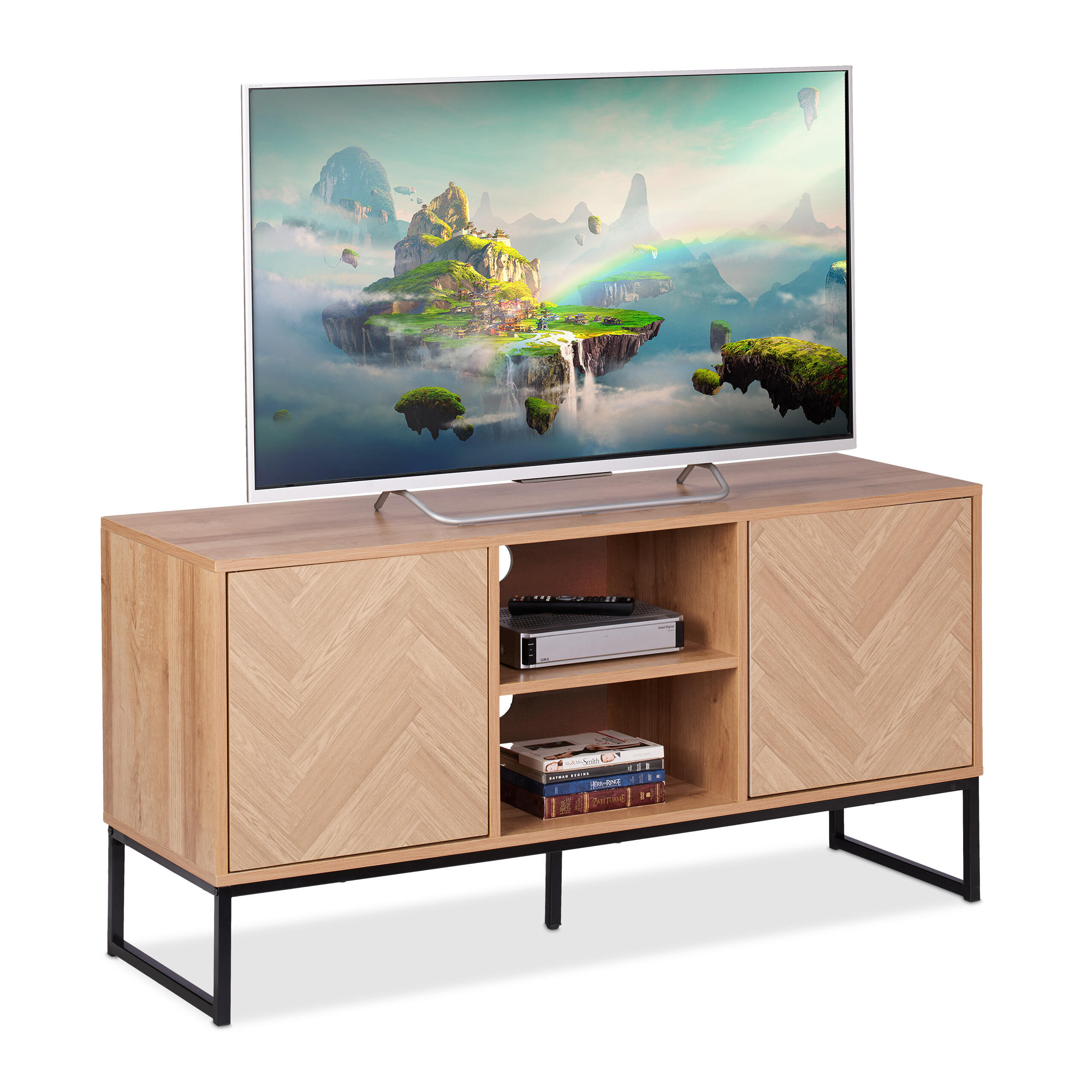 TV-LOWBOARD - Hellbraun, Holzwerkstoff/Metall (120/60/38cm) - Relaxdays
