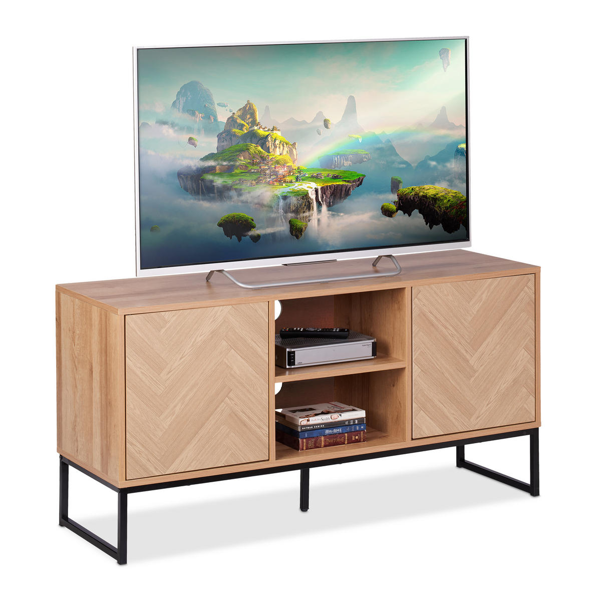 TV-LOWBOARD - Hellbraun, Holzwerkstoff/Metall (120/60/38cm) - Relaxdays
