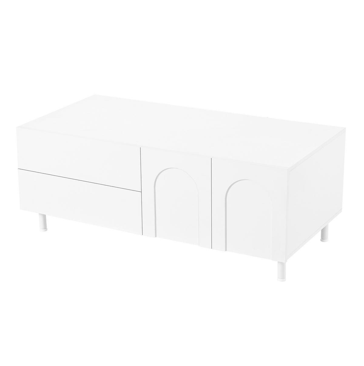 COUCHTISCH aus MDF und Spanplatte 100x50x39,5 cm Weiß mit 2 Schubladen und Türen - Weiß, Holzwerkstoff (100/50/39.5cm) - IVMEU