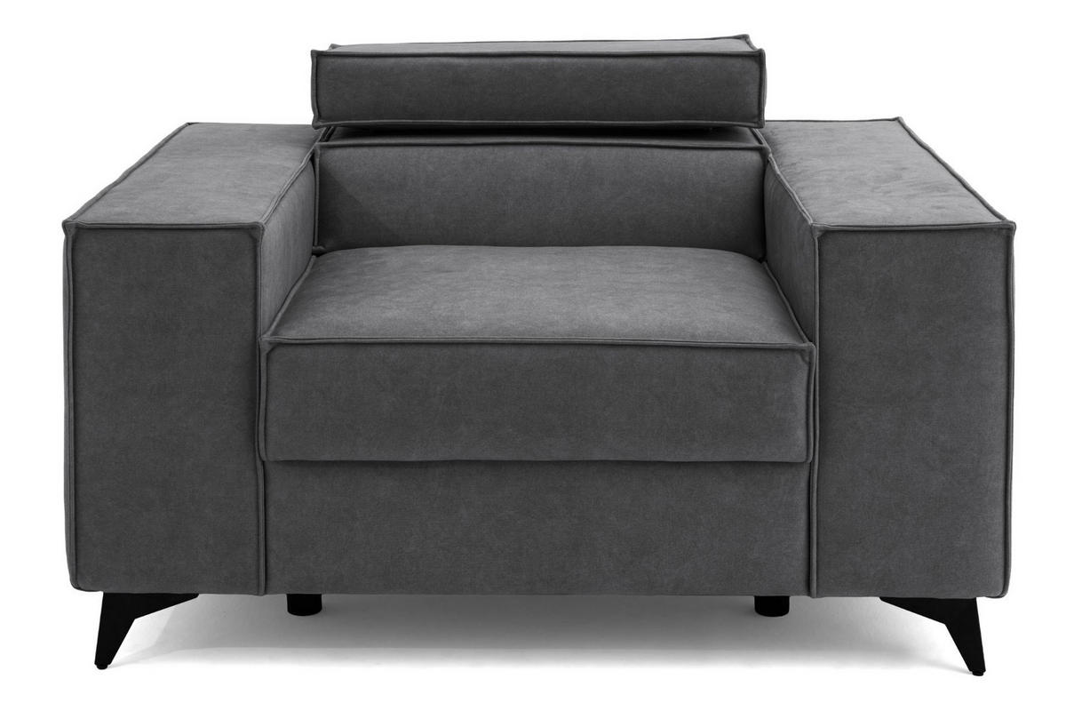 SESSEL PURE mit verstellbare Kopfstütze Velours Grau - Schwarz/Grau, Holz/Textil (174/94/99cm) - Muffo