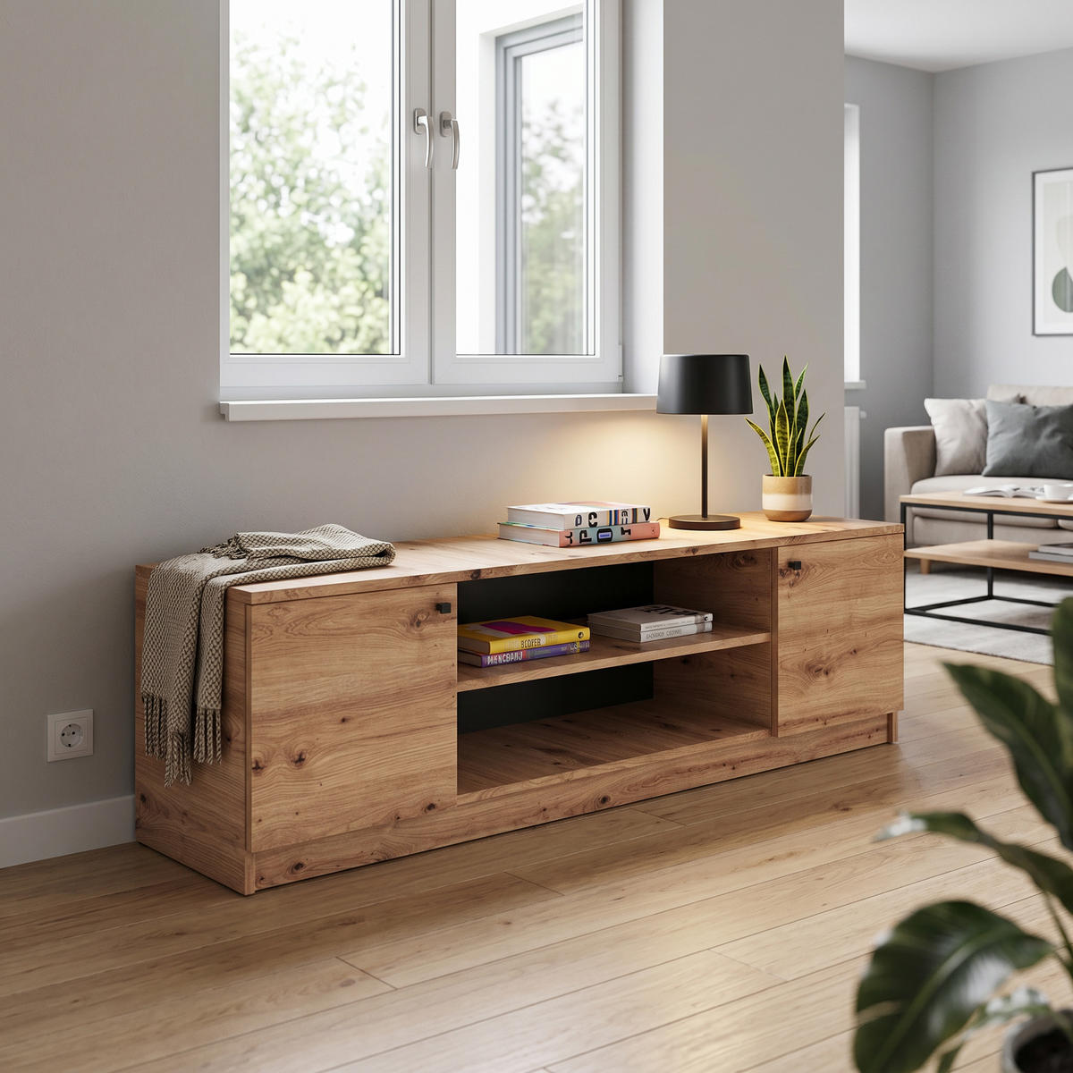 LOWBOARD NATURIO 160/48,5/40 cm, Eiche Artisan - Eiche Artisan, Holzwerkstoff (160/48.5/40cm) - MASSENO
