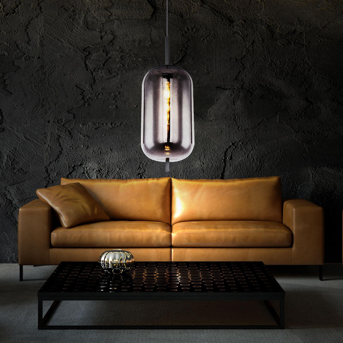 PENDELLEUCHTE Metall Grau Rauchoptik - Grau, Glas (22/22/120cm)