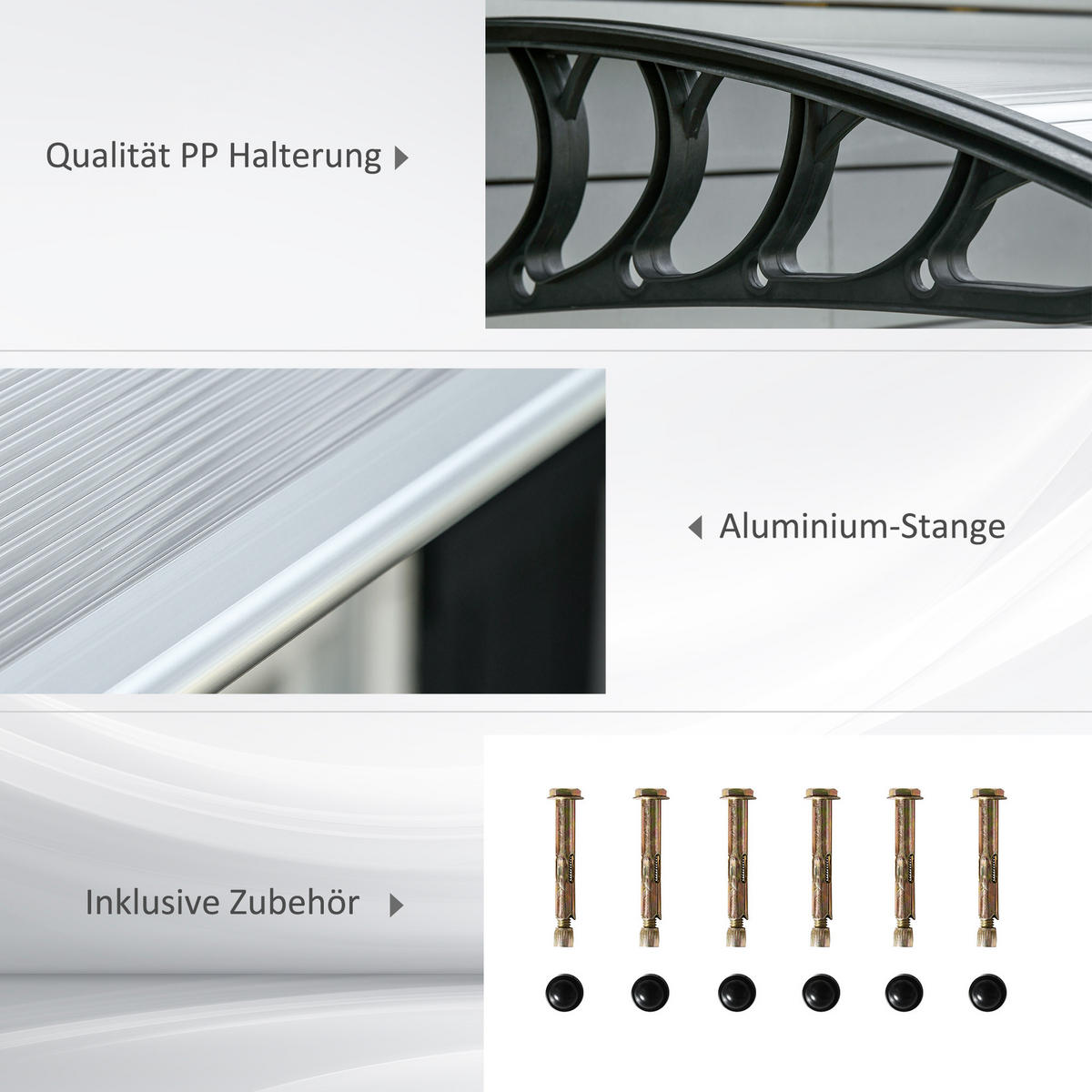 TÜRÜBERDACHUNG DE-07490 wetterfest mit Polycarbonat und Aluminium Schwarz - Transparent/Schwarz, Kunststoff/Metall (96/27/200cm) - ComfortXL